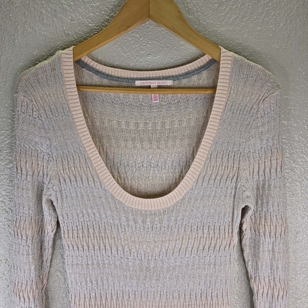 Y2k Victoria Secrets Drop Waist Knit Long Sleeve Light Pink Gray Dress Size M - Picture 3 of 15